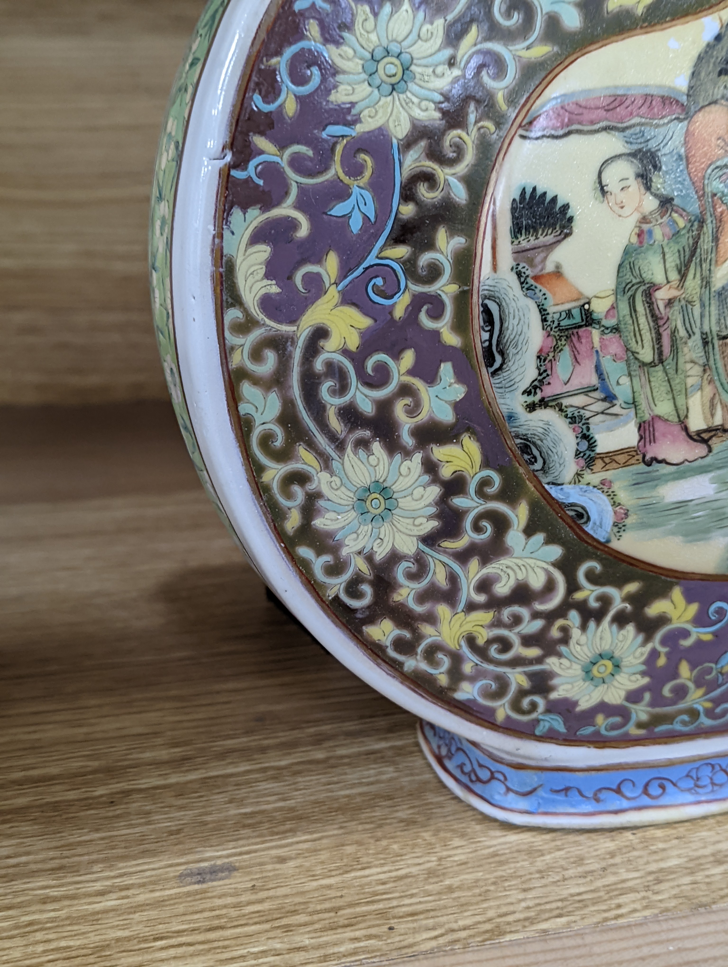 A Chinese famille rose moon flask, 19th century, restored 27cm